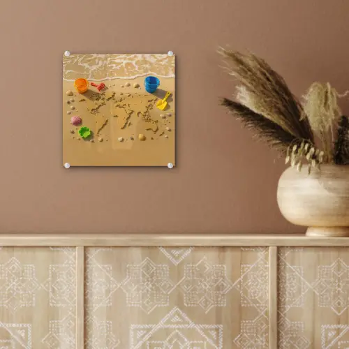 Wereldkaart - Zand - Kleurrijk - Zomer plexiglas 5mm klein -sfeer5