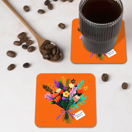 Kaartje - Boeket - Bloemen onderzetter kurk middel -sfeer2