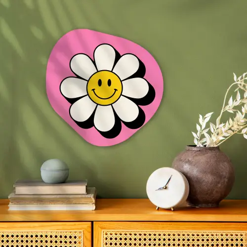 Smiley - Bloem - Roze Wandcirkel Organisch Forex 3mm klein -sfeer2