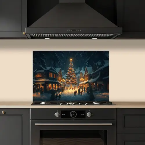 Kerstfeest - Dorp - Donker keuken achterwand spatscherm klein -sfeer1