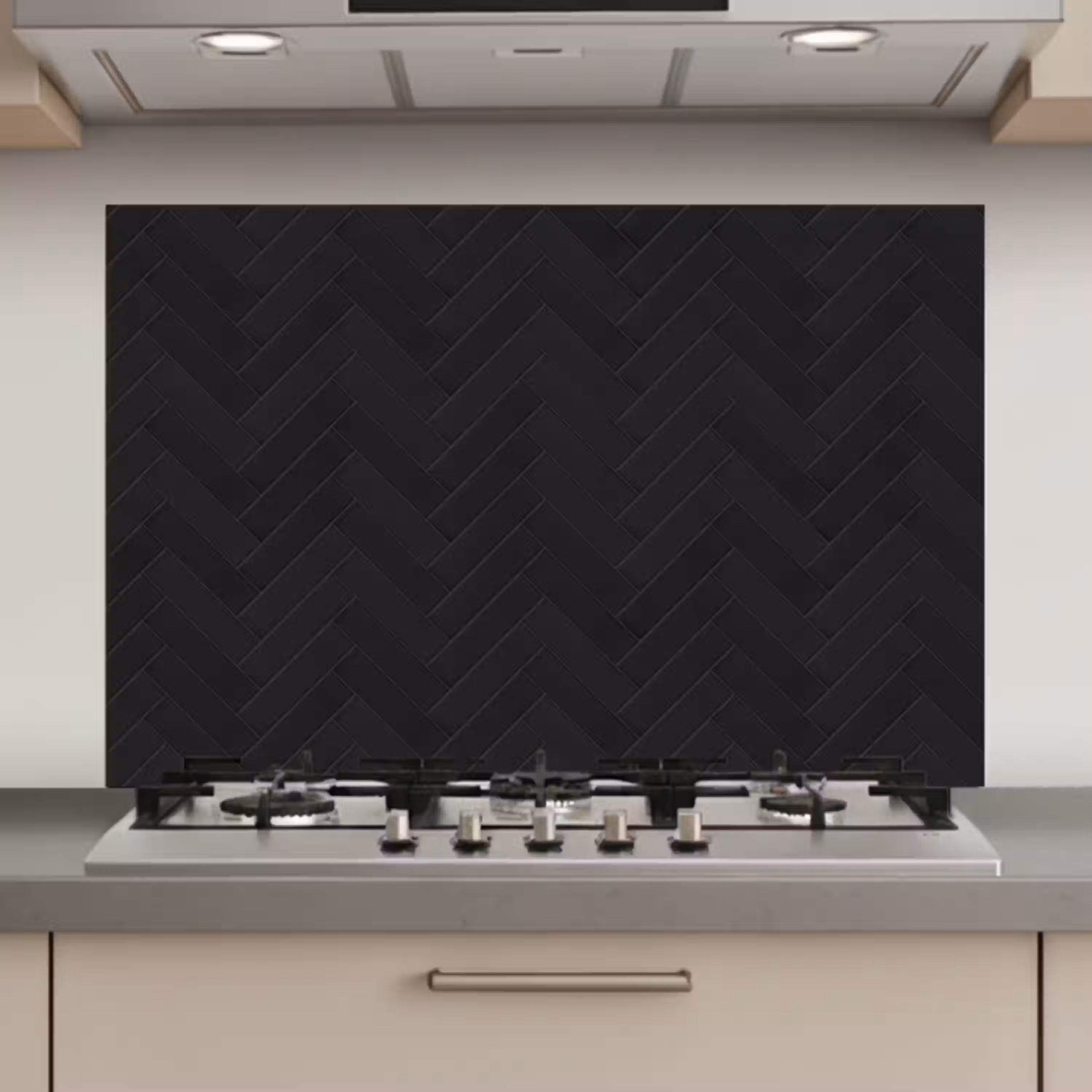 Visgraat - Wandtegel - Mat - Zwart keuken achterwand spatscherm klein 900 -3d_website