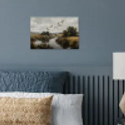 Eenden - Rivier - Landschap - Vlucht - Nostalgisch poster papier klein -sfeer2