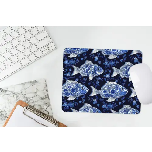 Vissen - Bloemen - Blauw muismat rubber klein 262 -witbureau