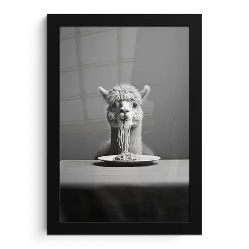 Alpaca - Pasta - Zwart - Wit - Grappig - Dieren fotolijst zwart zonder passe partout klein -3d