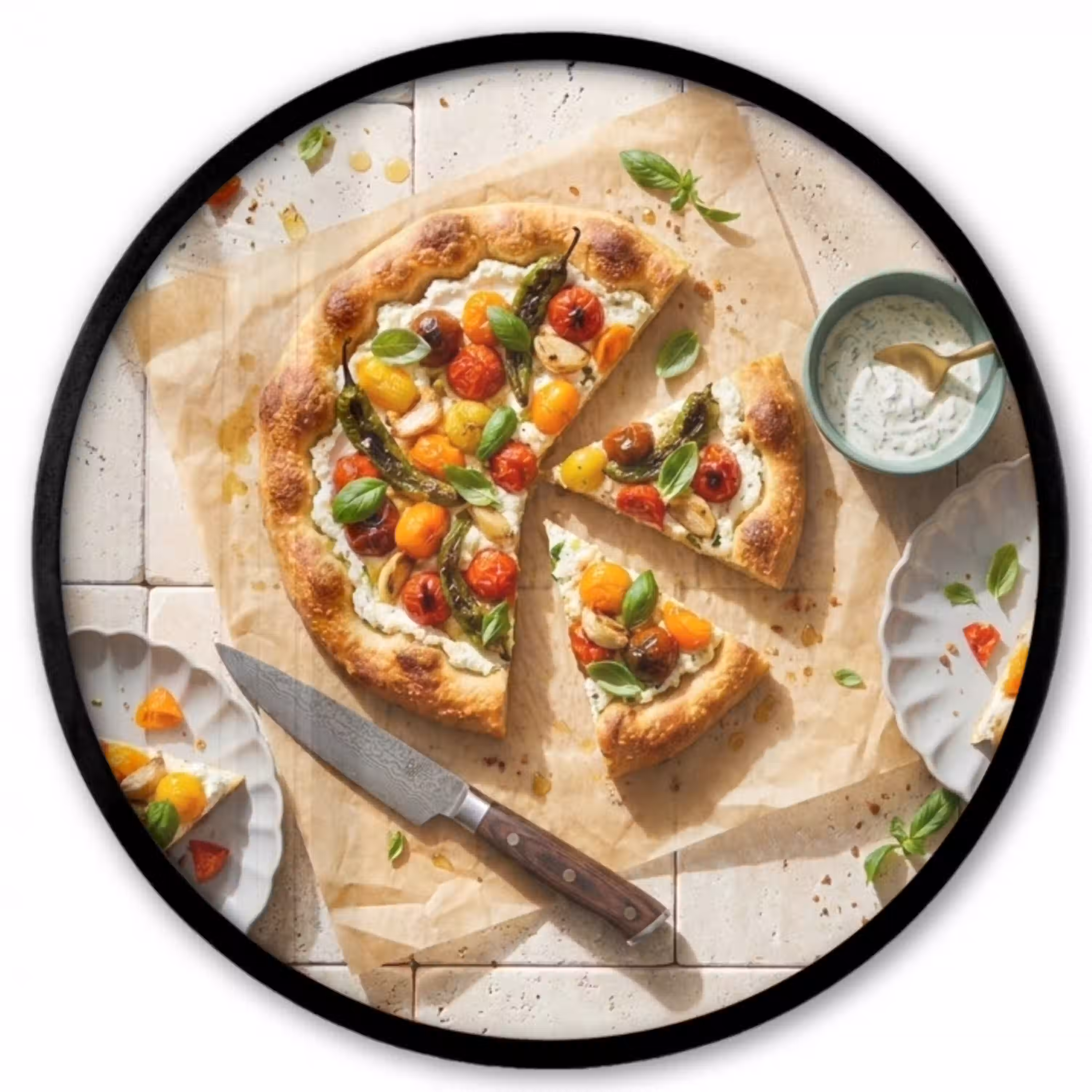 Eten - Tomaten - Basilicum - Maaltijd - Vers Fotolijst rond zonder passe partout klein -3d
