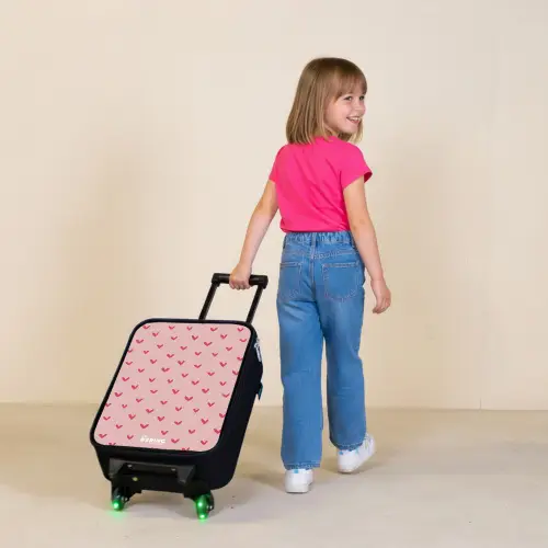 Hartjespatroon met roze kleuren Kinderkoffer - Zwart klein -sfeer1