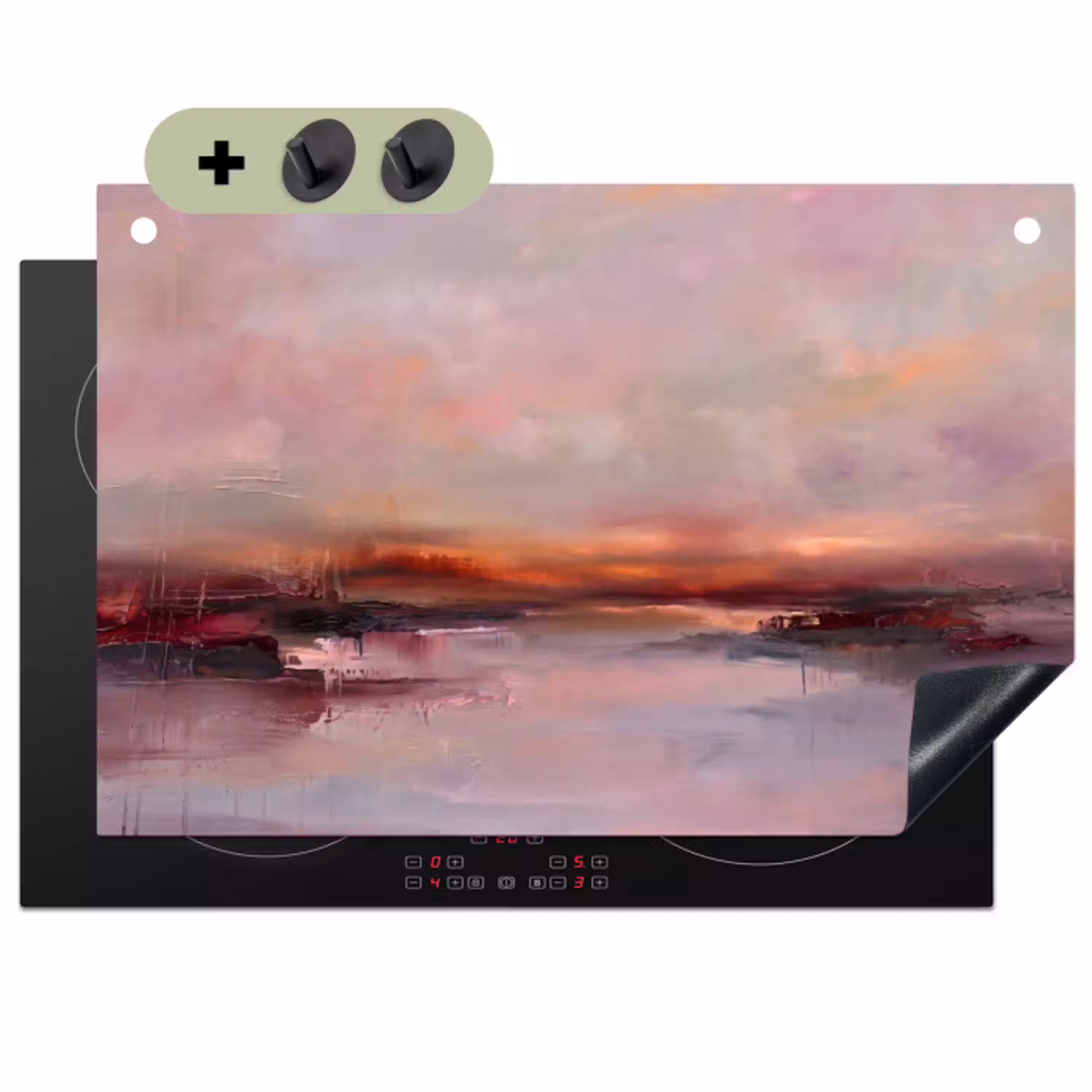 Landschap - Zonsondergang - Abstract - Modern - Roze Inductie beschemer met haakjes klein -3d