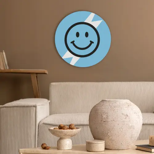 Smiley - Blauw - Bliksem Akoestische PET Vilt - Rond klein -sfeer1