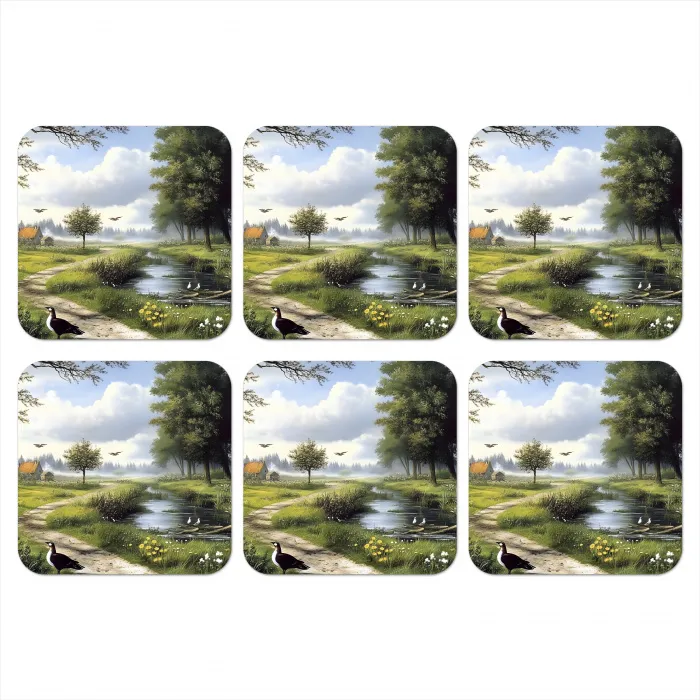 Zandpad - Groen landschap - Water onderzetter kurk middel -3d
