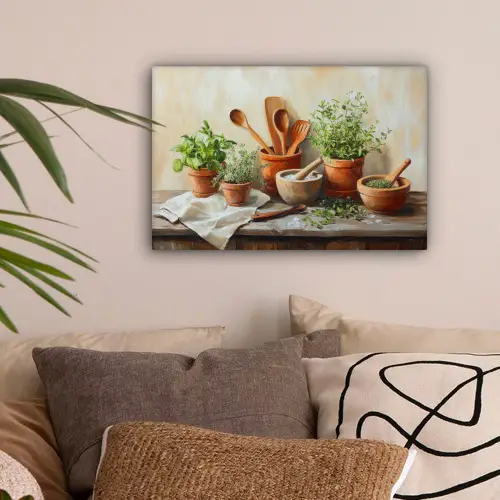 Potten - Kruiden - Hout canvas 2cm klein -sfeer1