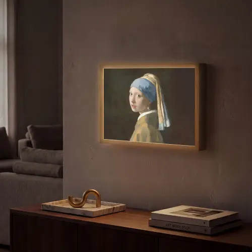 Meisje met de parel - Schilderij - Oude meesters - Vermeer Light Box met batterij (Wandlamp) middel -sfeer1