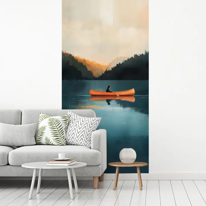 Bossen - Meer - Kano - Oranje fotobehang vinyl groot -woonkamer