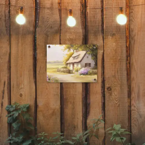 Huisje - Hout - Bloemen tuinposter los doek klein -sfeer1