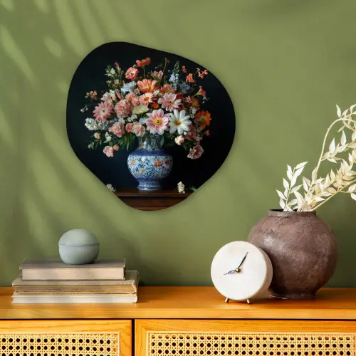 Hout - Vaas - Kleuren - Bloemen Wandcirkel Organisch Forex 3mm klein -sfeer2