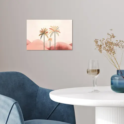 Palmbomen - Heuvels - Minimalistisch - Zachtroze poster papier klein -sfeer3
