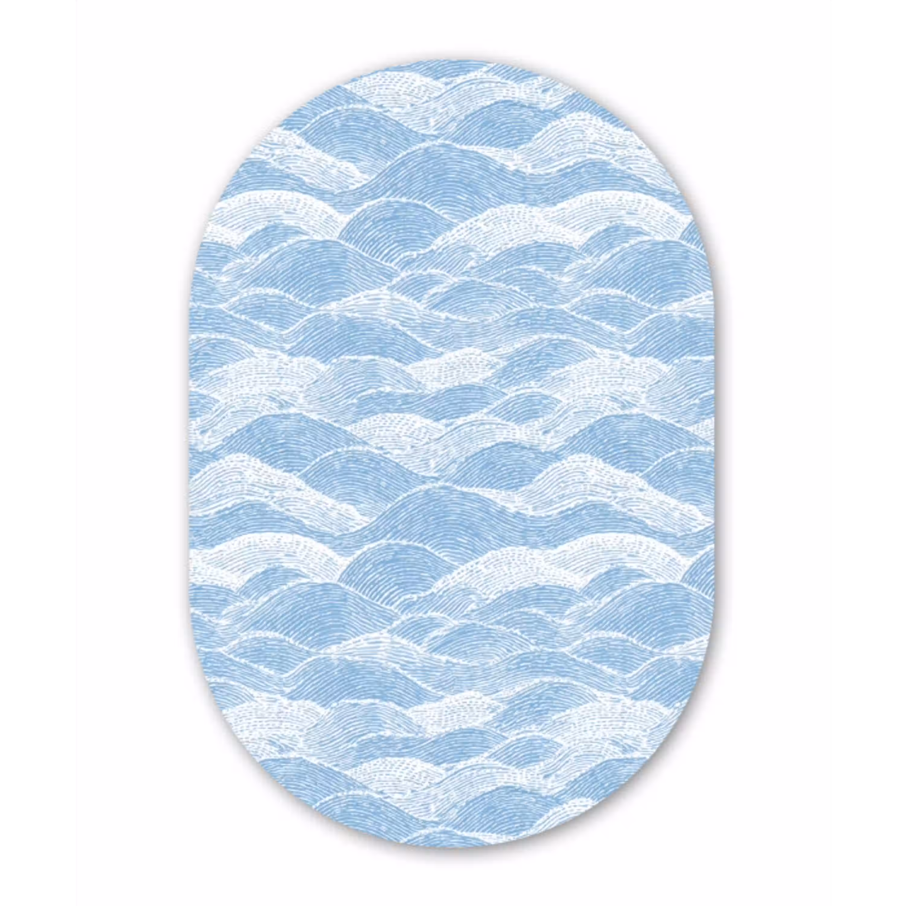 Blauw - Wit - Golven - Getekend Wandcirkel Ovaal Aluminium middel 839 -3d