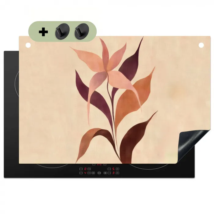 Minimalistisch - Bloem - Bladeren - Beige Inductie beschemer met haakjes klein -3d