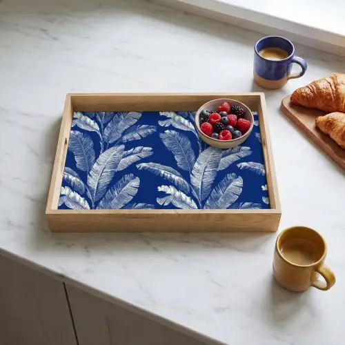 Blad - Palm - Blauw Dienblad Rechthoek middel 911 -sfeer2