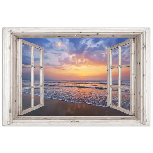Doorkijk - Zee - Strand - Zonsondergang - Blauw poster papier klein -3d