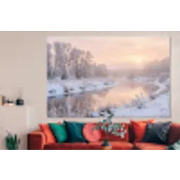 Rivier - Winter - Landschap - Sneeuw - Zonsopgang forex 5mm xxl -woonkamer