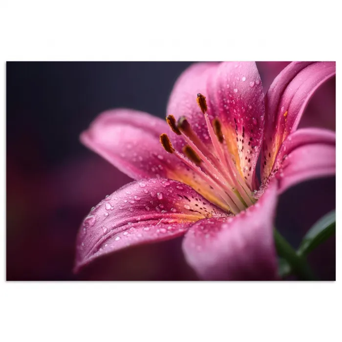 Roze - lelie - Dauwdruppels poster papier klein -3d