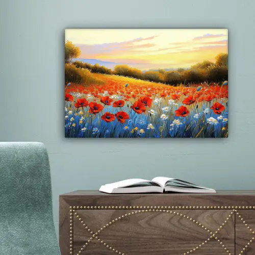 Klaproos - Bloemenveld - Kleurrijk canvas 2cm klein -sfeer4