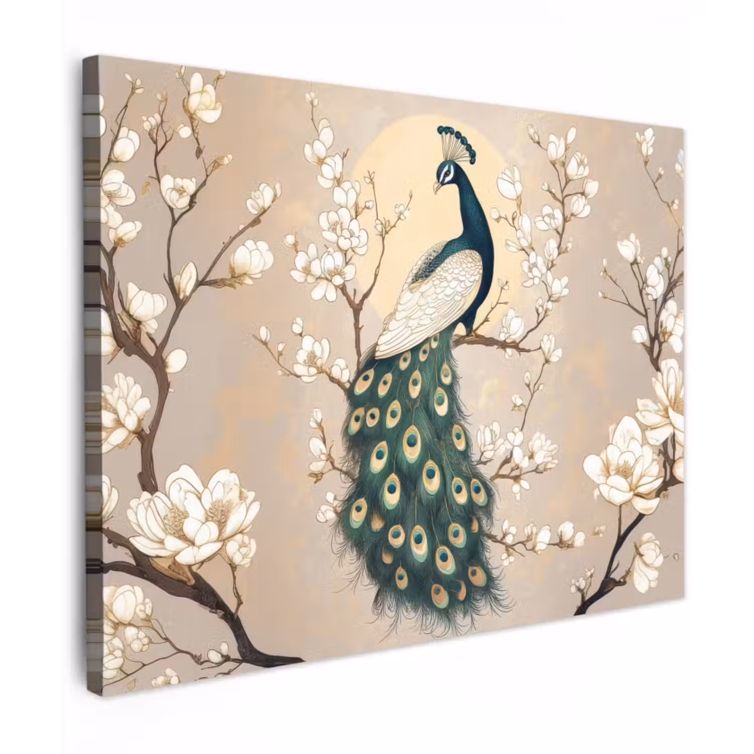 Canvas schilderij - Pauw - Tak - Bloemen