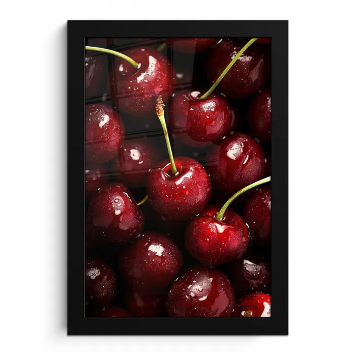 Rood - Fruit - Kersen fotolijst zwart zonder passe partout klein -3d