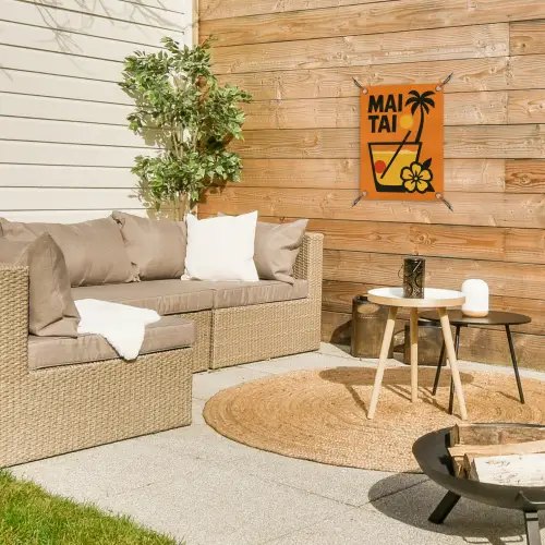 Palmboom - Bloem - Art - Drink tuinposter los doek klein -sfeer4