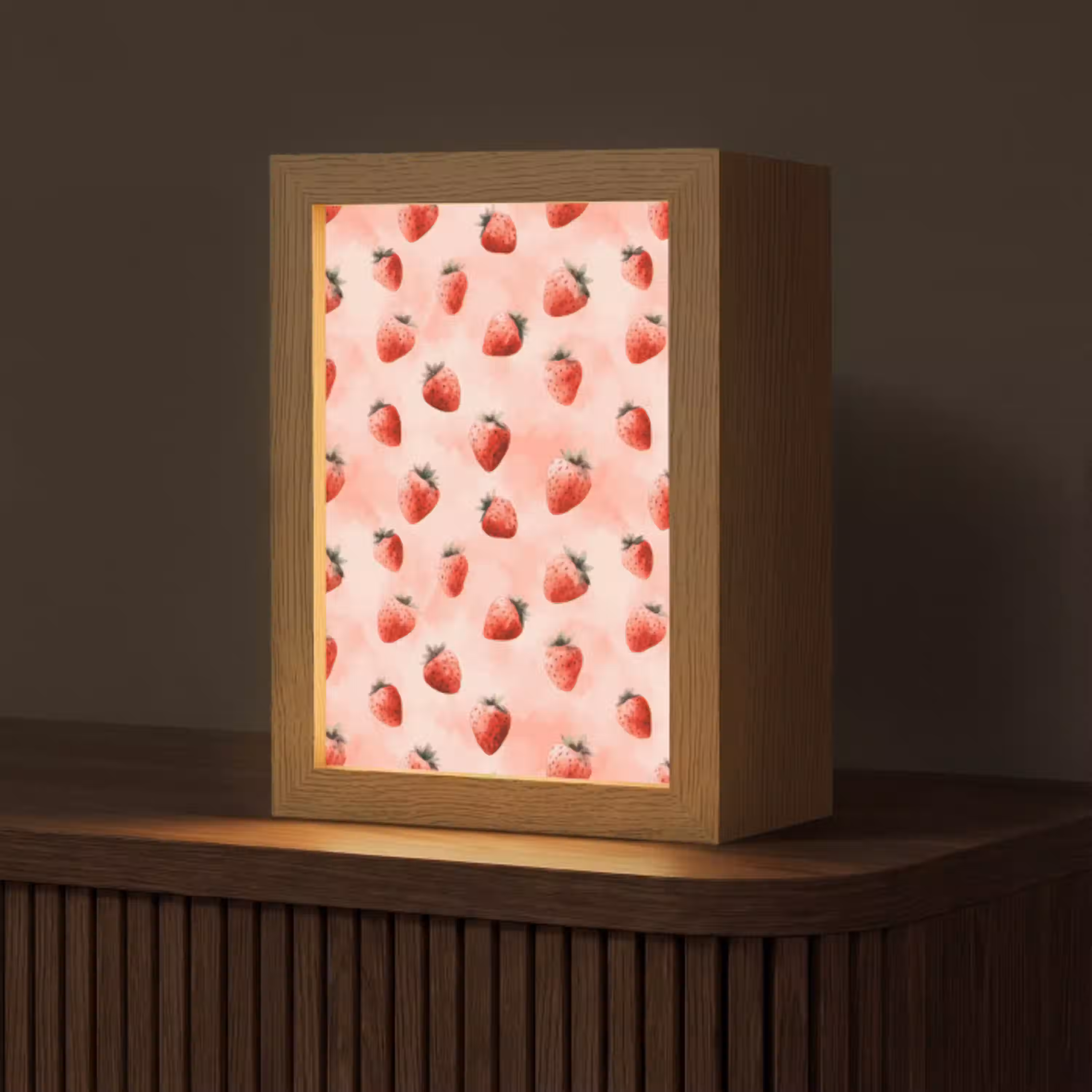 Aardbei - Patroon - Roze Light Box met kabel (Tafellamp) klein 925 -z3d_website