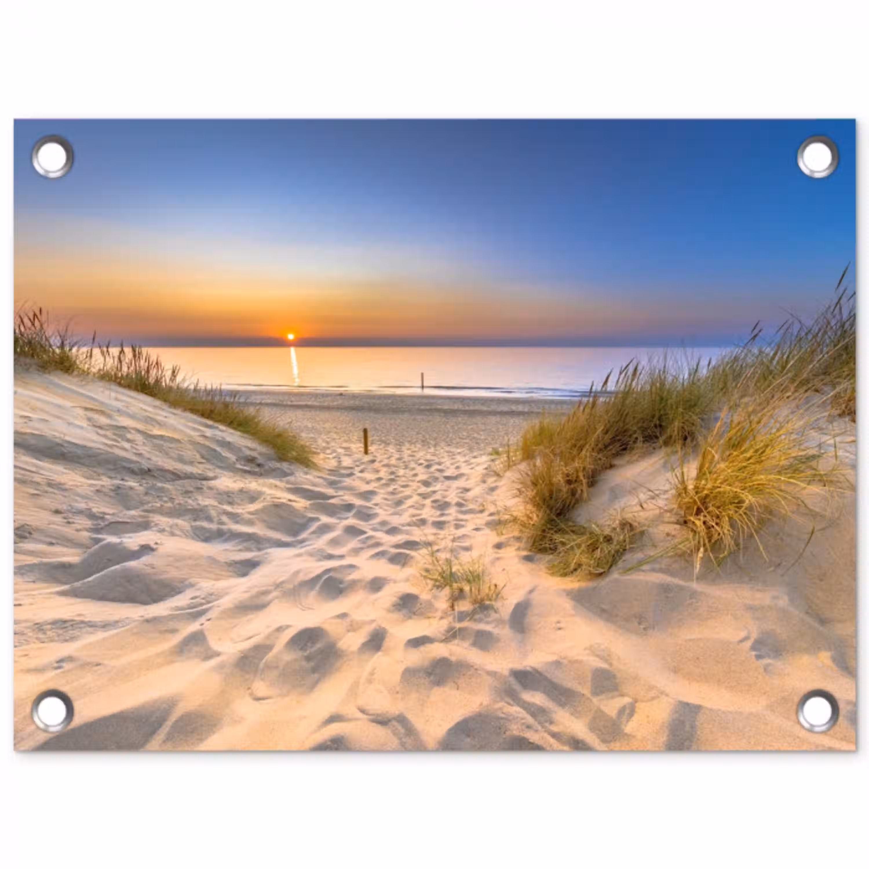 Duin - Zonsondergang - Horizon - Strand - Gras tuinposter los doek klein -3d