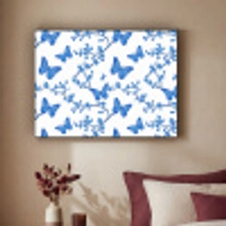 Vlinder - Bloemen - Blauw Textielframe zwart klein 947 -sfeer1