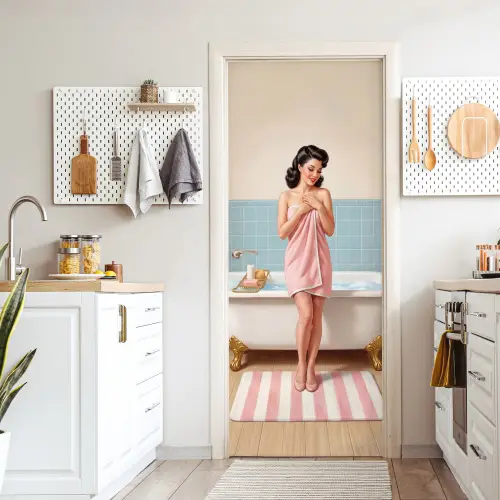 Badkamer - Vrouw - Roze deurposter klein -sfeer5