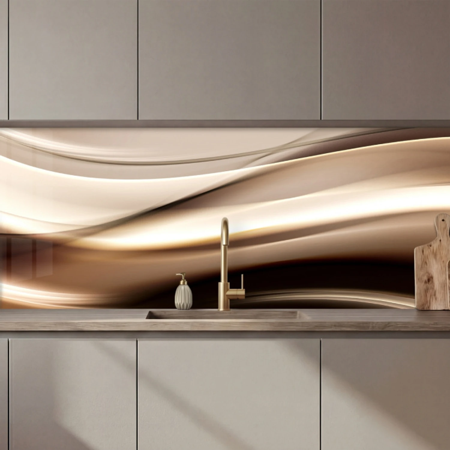 Golven - Abstract - Warm Beige keuken achterwand 2 middel zz_3dshopping