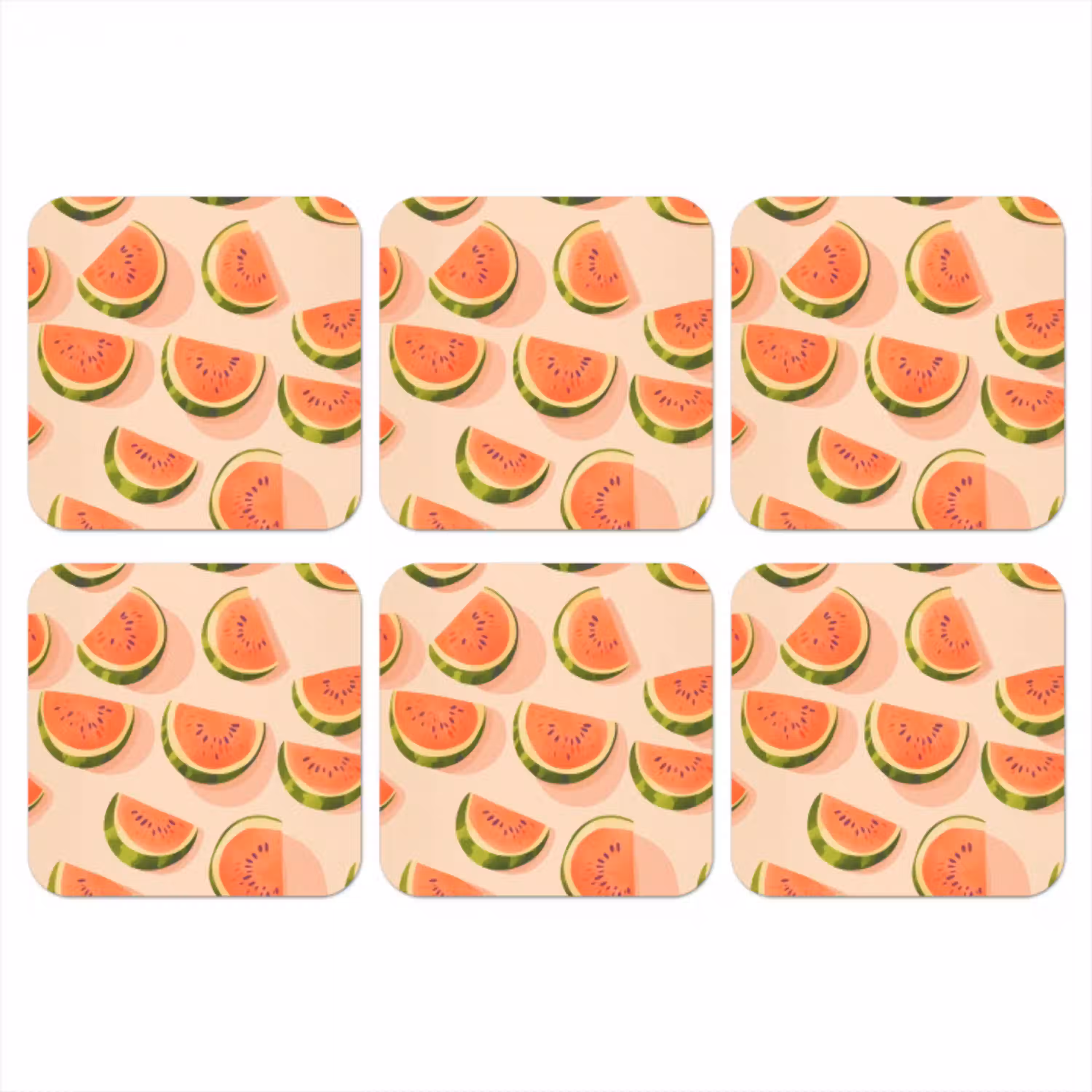Watermeloen - Schijfjes - Pitten - Rood onderzetter kurk middel -3d