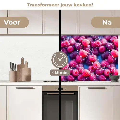 Frambozen - Waterdruppels - Vruchten keuken achterwand 2 middel 871 -voor-na2_NL
