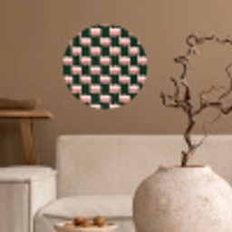Vlechtpatroon - Groen - Roze - Geometrisch Wandcirkel behangsticker klein 186 -sfeer1