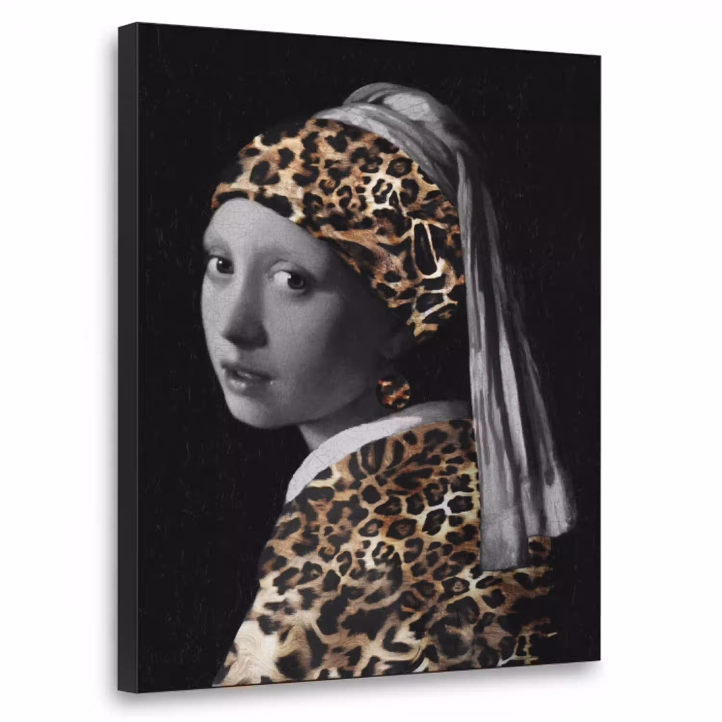 Het meisje met de parel - Johannes Vermeer - Panterprint Textielframe zwart klein -3d