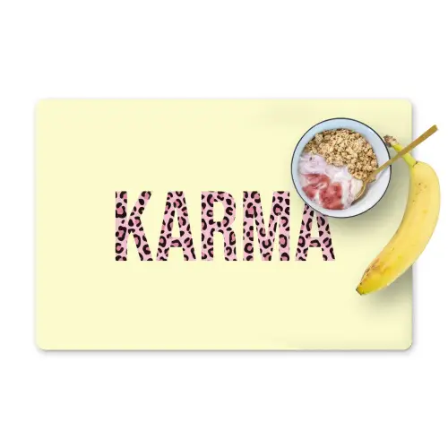 Karma - Luipaardprint - Geel Placemat vinyl groot -zzzproduct_Kitchenyeah-website