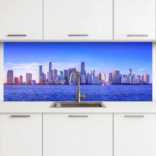 Skyline - Blauw - Wolkenkrabbers - Stad keuken achterwand 2 middel -3d