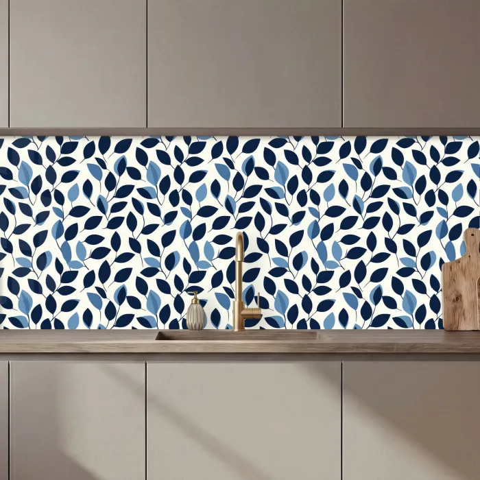 Grafisch - Bladmotief - Diepblauw keuken achterwand 2 middel 871 zz_3dshopping