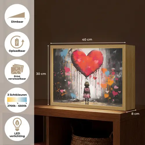 Meisje - Hart - Graffiti - Kunst - Kleuren - Rood Light Box met batterij (Wandlamp) middel -USP_websiteoverzichtNL