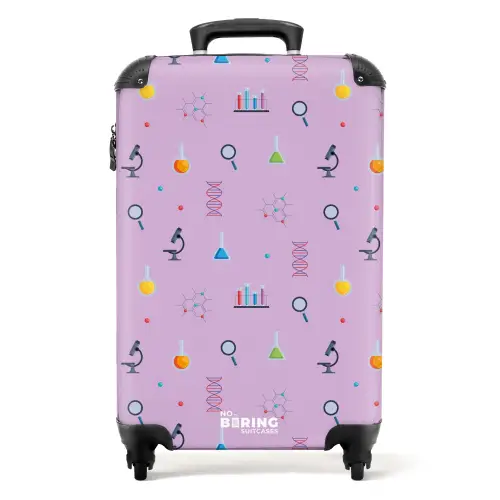 Laboratorium en wetenschapspatroon op paarse achtergrond NBS - Handbagage koffer - Kinderen Unisex middel -productfoto_recht