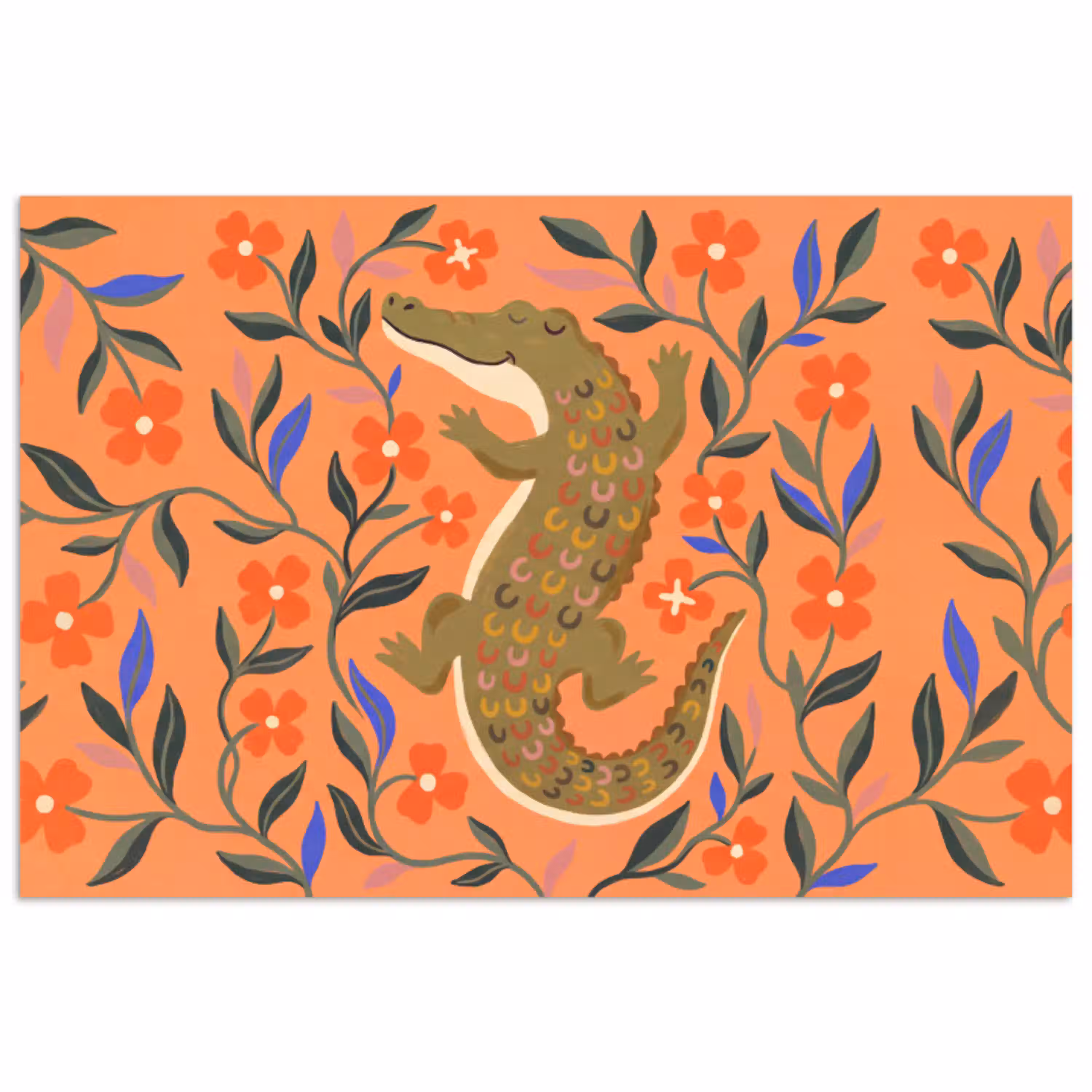 Dieren - Bloemen - Oranje - Illustratie - Natuur poster papier klein -3d