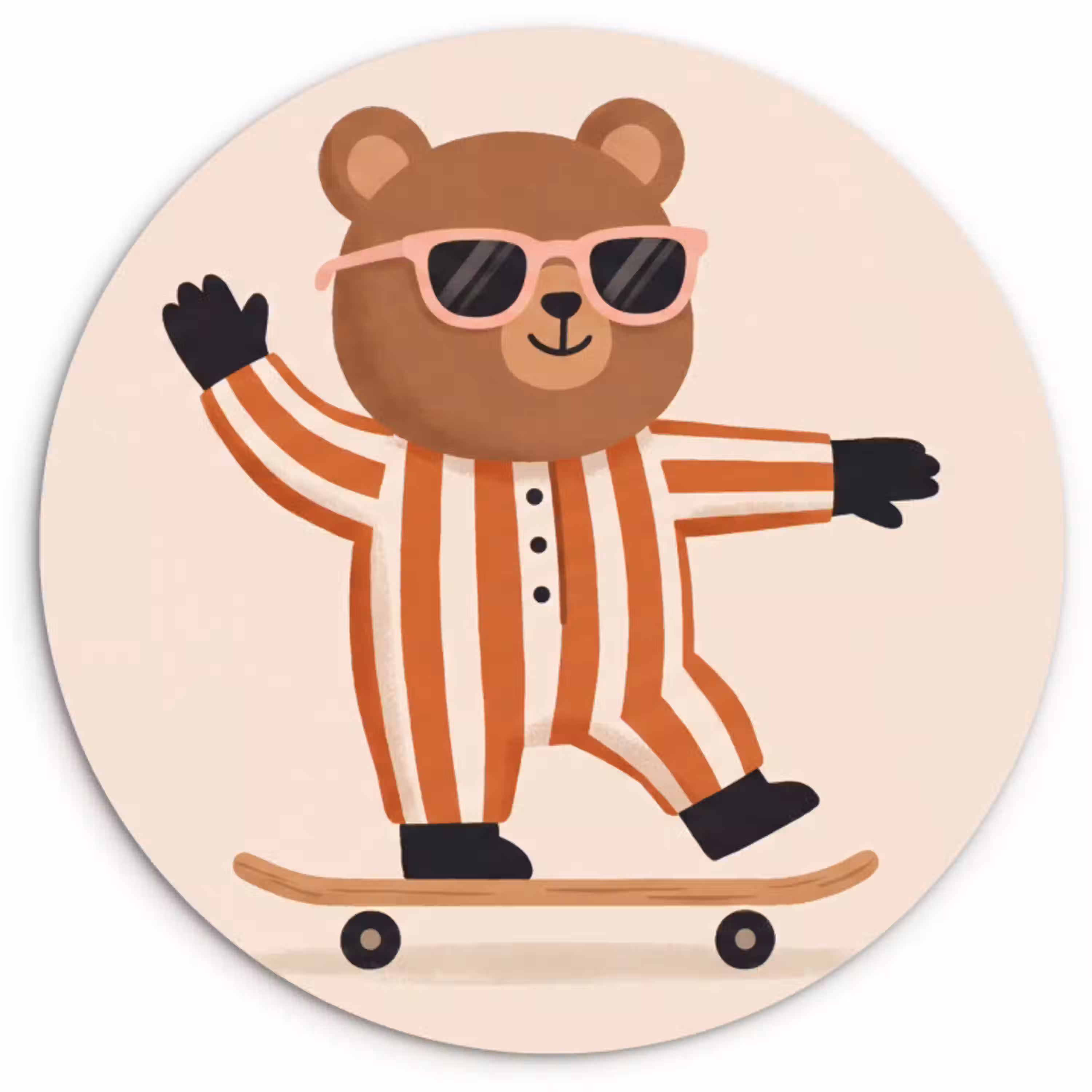 Dieren - Skateboard - Spel - Cartoon - Roze Wandcirkel kunststof plaat 5mm dik klein -3d
