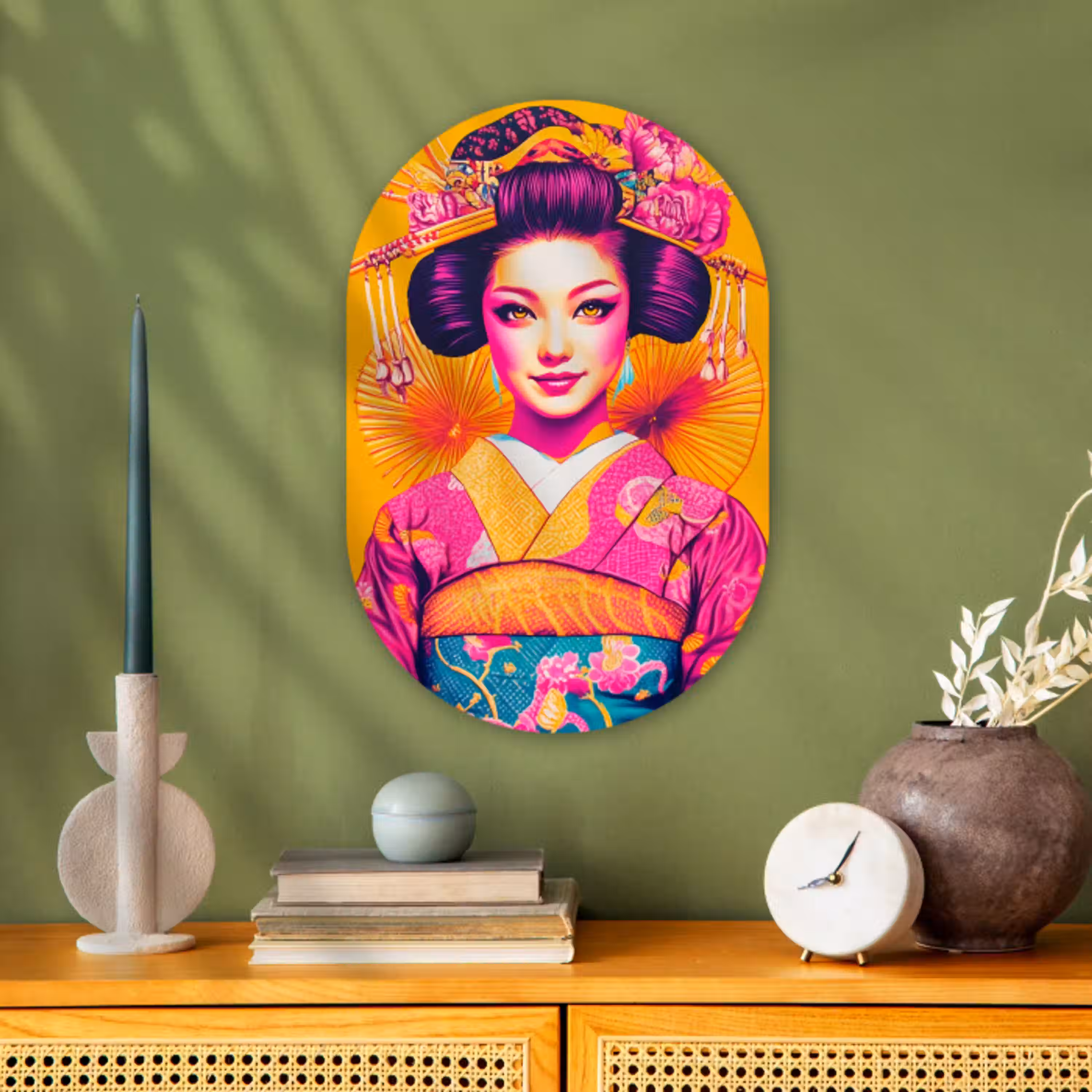 Bloemen - Vrouw - Kimono - Roze Wandcirkel Ovaal Forex klein -sfeer2