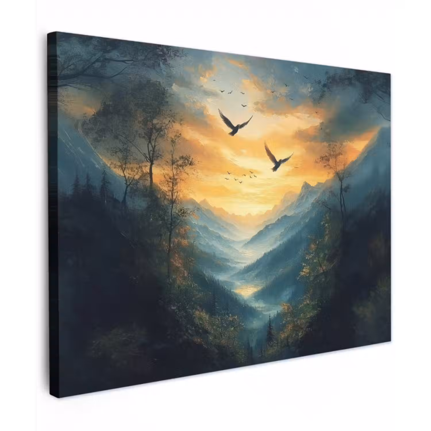 Canvas schilderij - Vogels - Zon - Bomen - Groen