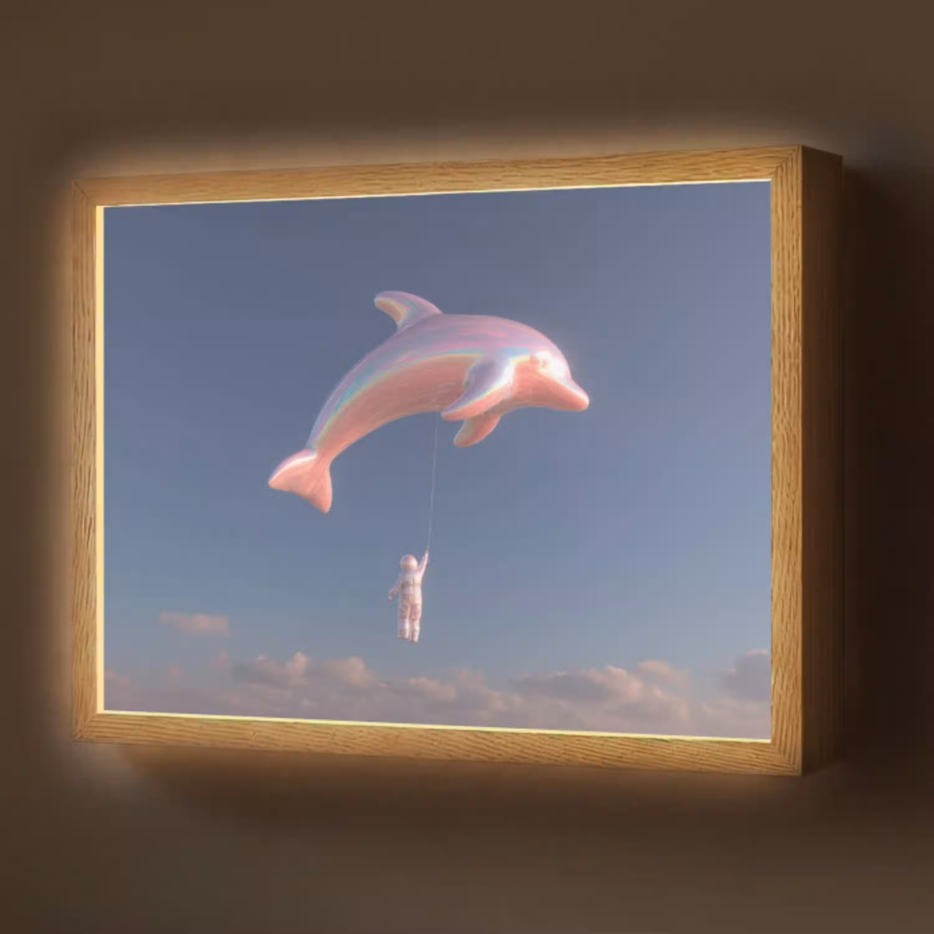 Dolfijn - Roze - Astronaut Light Box met batterij (Wandlamp) middel -z3d_website