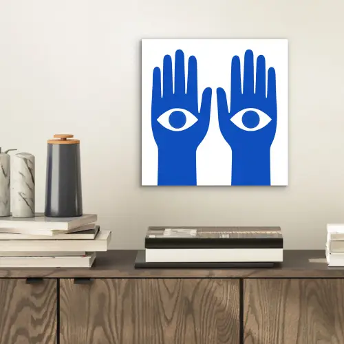 Handen - Twee - Ogen - Blauw aluminium wit klein -sfeer1