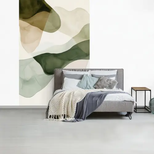 Japandi - Abstract - Groen fotobehang vinyl groot -slaapkamer